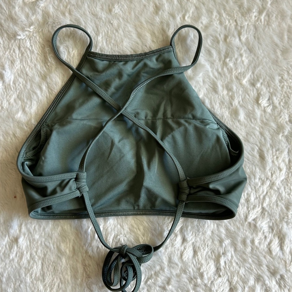 Aerie Green High Neck Halter Strappy Back Bikini Top & Hipster Bottoms SwimsuitS - Picture 5 of 6